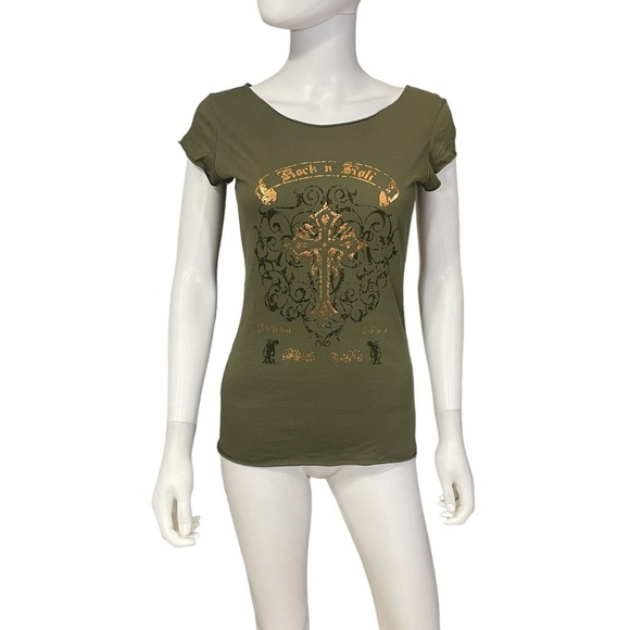 Maurices Green Shirt Gold Print - Picture 1 of 7